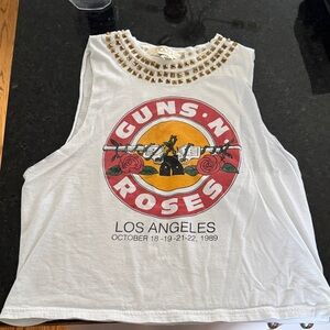 Alice + Olivia White Graphic Muscle Tee with Studded Neckline